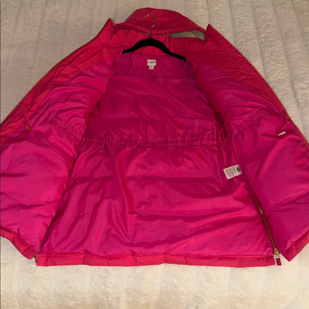 New J. Crew Pink Sherpa Hooded Puffer Jacket - Picture 9 of 9